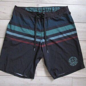 Dixxon Board Shorts 36 Green Black Stripe Swim Trunks
